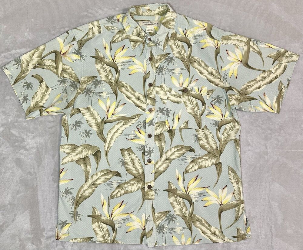 Island Republic Men's L 100% Silk Hawaiian Aloha Tropical Floral Palm Shirt